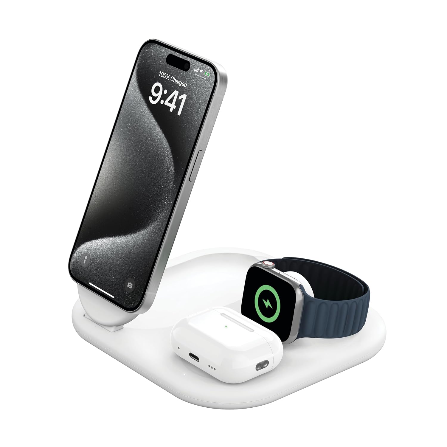 Belkin MagSafe Qi2 Wireless Charger | 3-in-1 Magnetic Foldable Charger with 15W | Fast Charger for iPhone 16, 15, Apple Watch, AirPods with Non-Slip Base | PSU Included | 36W Charger Included | White deal from amazon