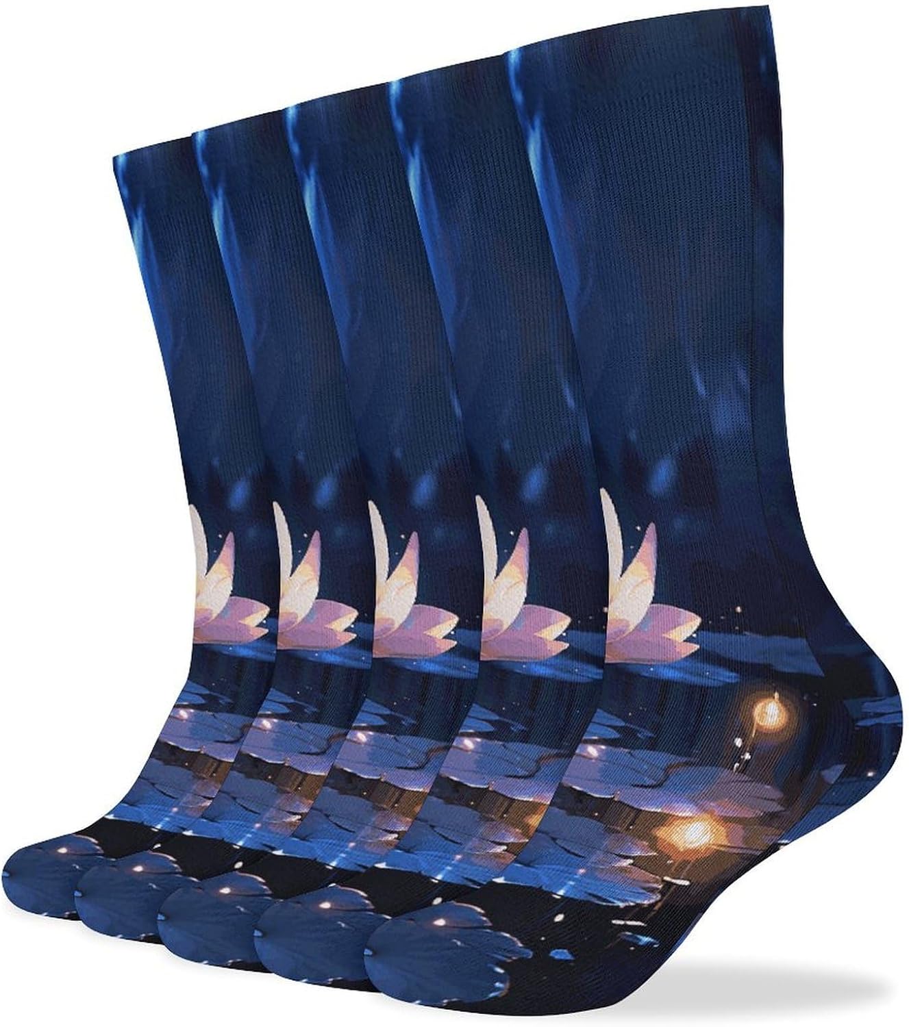 Night Lotus Flowers Knee High Socks Cozy Knee High Socks Soft Mid-Length Sock for All Seasons Daily Wear Adult