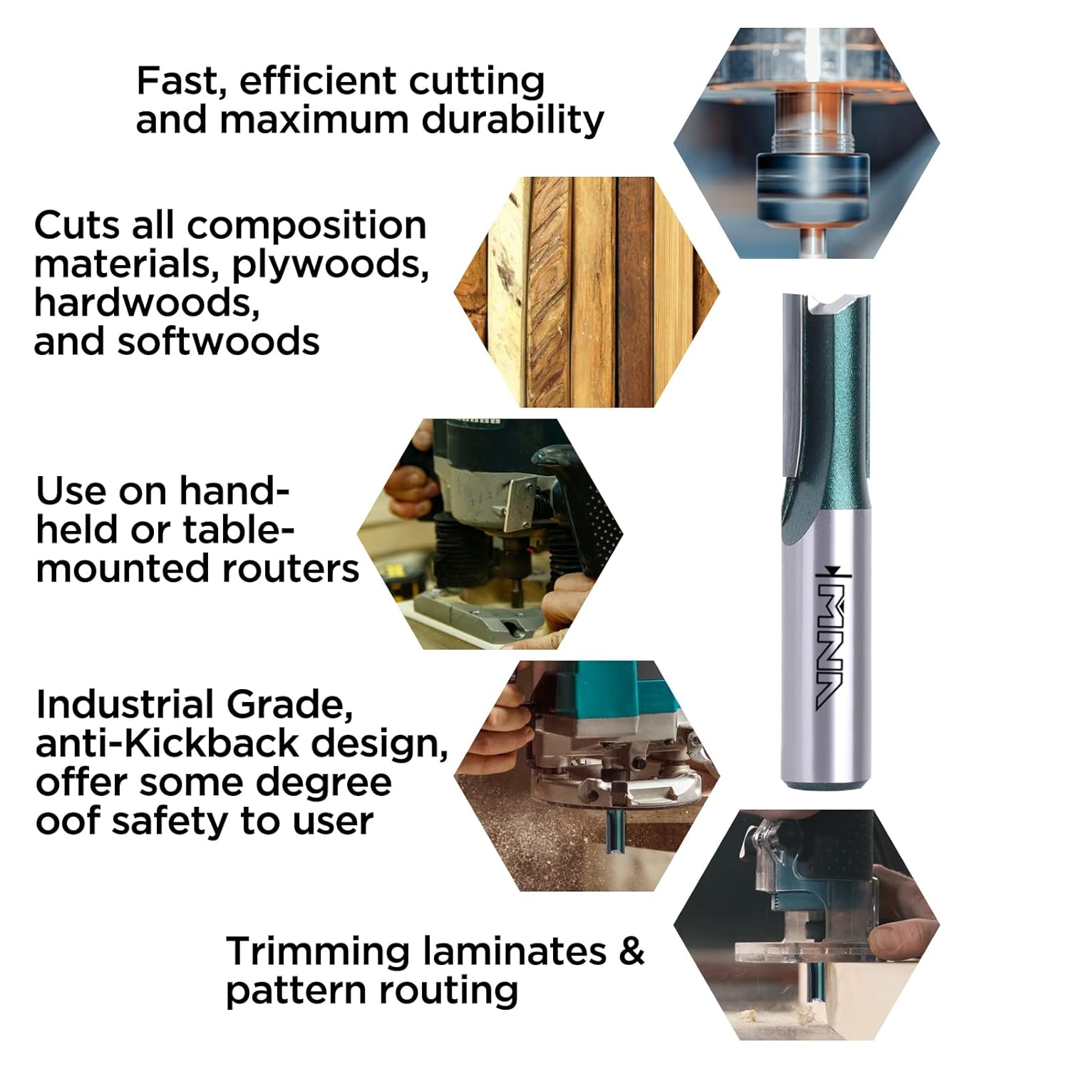MNA 1/2" (Dia.) Double Flute Straight Bit with 1/2" Shank (12-116),Green