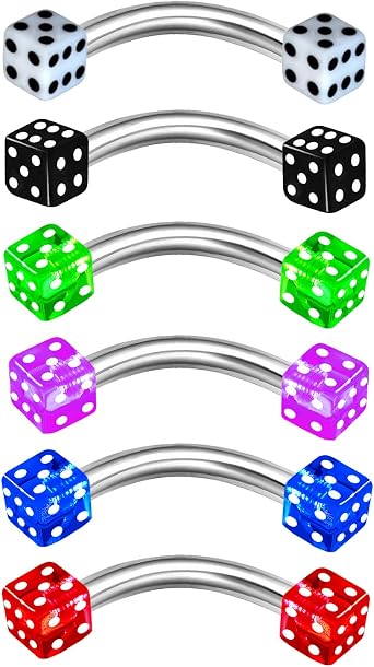 MATIGA 6Pcs Steel 16 gauge 5/16 8mm curved barbell Piercing Jewelry Rook Cartilage Tragus Daith Eyebrow 3mm UV Acrylic More Choices