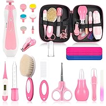 Baby Healthcare and Grooming Kit, Baby Safety Set Newborn Nursery Health Care Set with Hair Brush Scale Measuring Spoon Nail Clippers for Baby Girls Boys 24PCS Pink