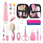 Baby Healthcare and Grooming Kit, Baby Safety Set Newborn Nursery Health Care Set with Hair Brush Scale Measuring Spoon Nail Clippers for Baby Girls Boys (24PCS Pink)
