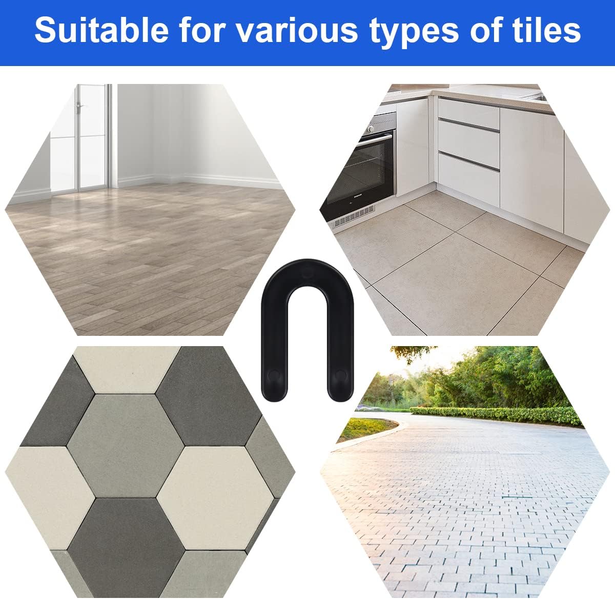 Tile Leveling System Tile Spacers 1/4 Inch, Horseshoe Shim U Shape Plastic Tile Leveling Clips for Various Types of Tile Leveling, Black (300)