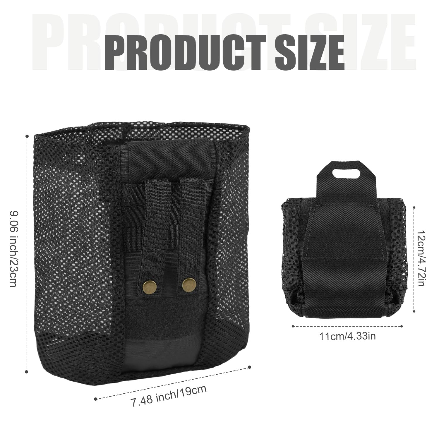Molle Dump Pouch - Collapsible Mesh Drawstring Multifunctional Tool Bag for Belt Vest, Backpack - Outdoor Activities (Black) - Image 2