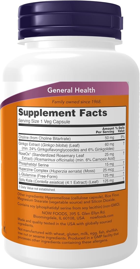 NOW Supplements, Brain ElevateTM, Ginkgo Biloba & RoseOx, 120 Veg Caps