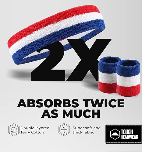 Miniatura 2 de Juego de bandas para el sudor, bandas para el sudor para la cabeza y la muñeca, bandas de tela de rizo para tenis, entrenamiento, deportes,