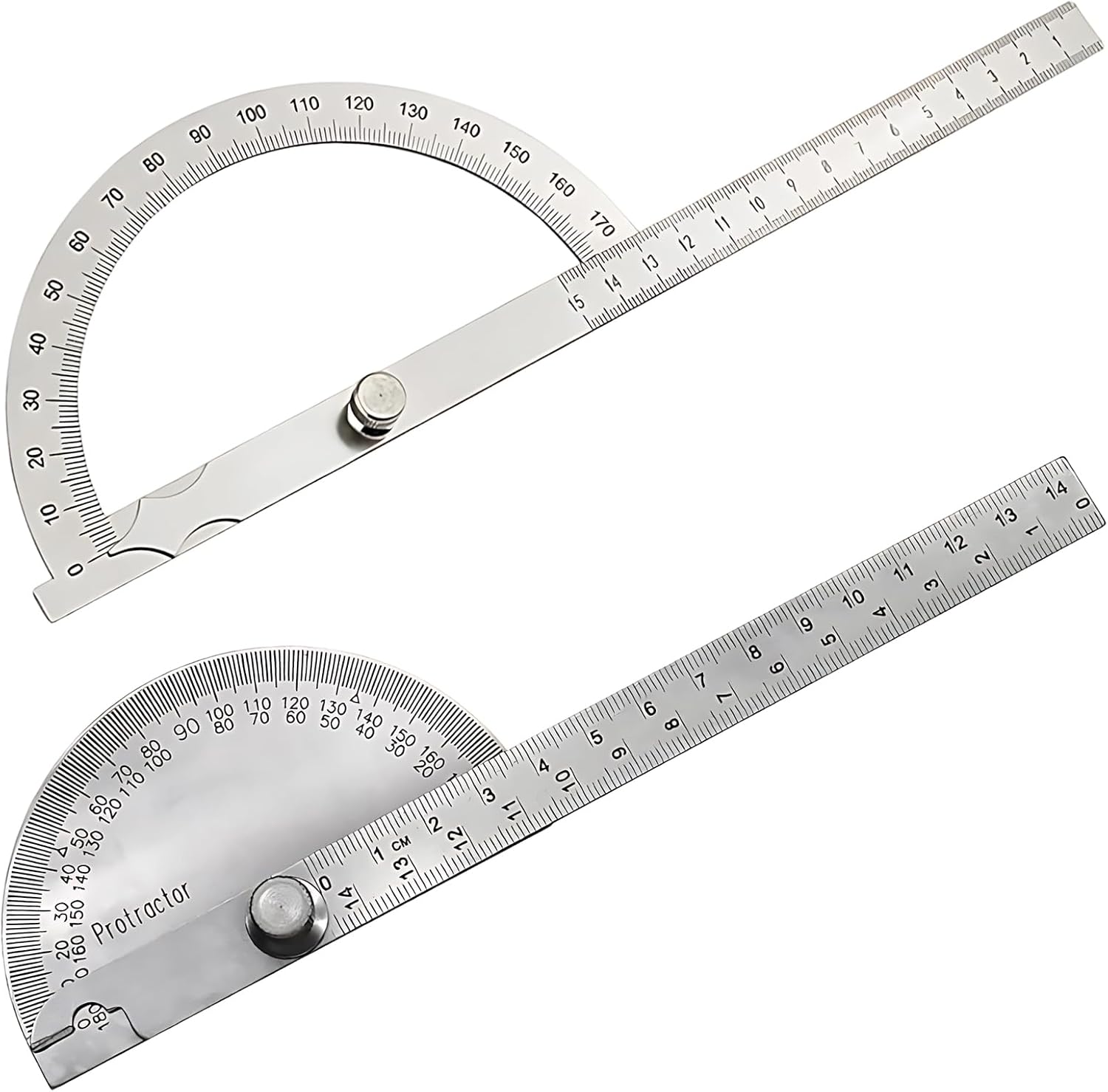 Set of 2 Metal Protractors Stainless Steel Angle Gauge 0-180  Degree Gauge with Locking Screw Professional Protractor Precision Adjustable Protractor for Schools Carpenters Painting Drawing Pen