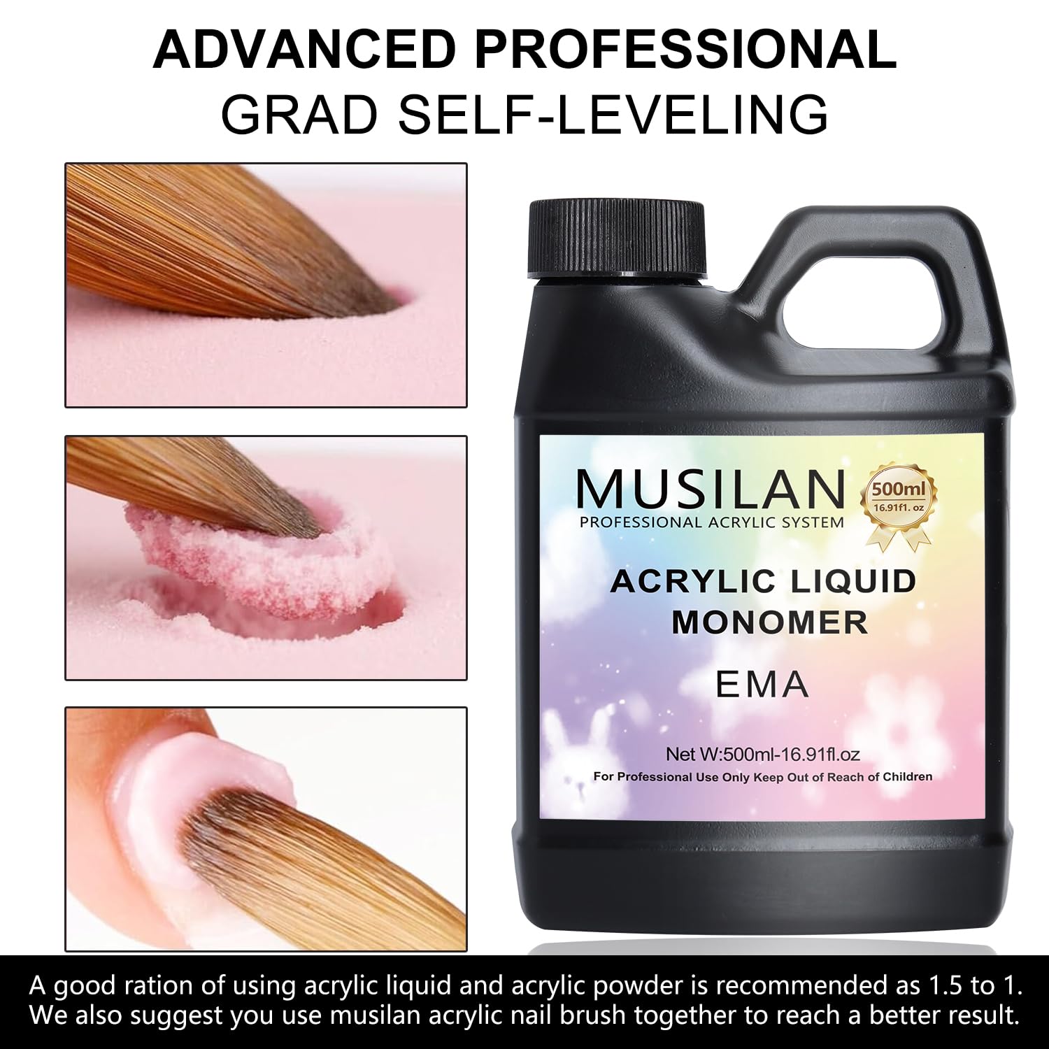 MUSILAN Monomer Acrylic Nail Liquid, Professiona 16.9oz Monomer Liquid for Acrylic Nail Sets and Acrylic Nail System Kit,MMA Free Monomer, Non-Yellowing Acrylic Liquid for Nails Salon DIY & Technician