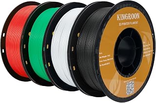 Kingroon PLA 3D Printer Filament, Dimensional Accuracy +/- 0.02 mm, 1 kg Spool(2.2lbs), 1.75 mm, 4KG Black+White+Green+Red