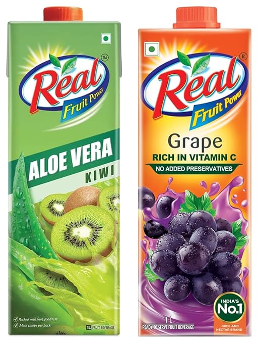 Real Grape Fruit Power, 1L & DABUR Real Aloe Kiwi Pouch, 1 L