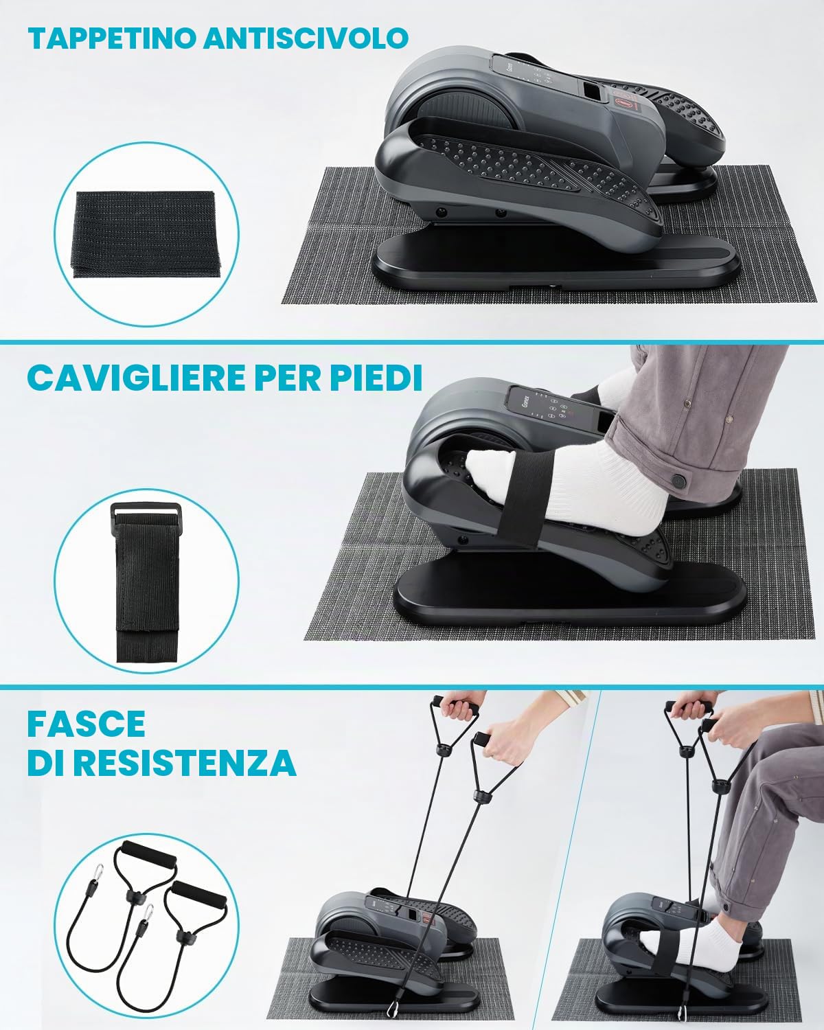 Gonex Ellittica Elettrica Sotto Scrivania Mini Ellittica da Casa con Telecomando, LCD Display, Silenzioso Pedaliera 16 Velocità, 12 Programmi Auto + Manuale, Esercitatore Gambe per Anziani
