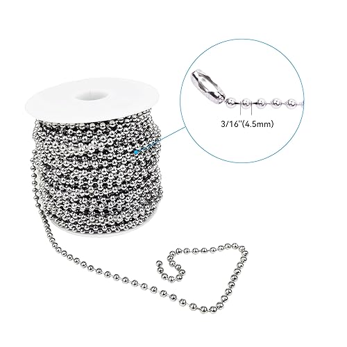Miniatura 11 de HFS (R) Carrete de cadena de bolas de acero inoxidable 304 con 100 cierres para proyectos de bricolaje 100 pies 3/32 pulgadas (0.094 in) de diámetro