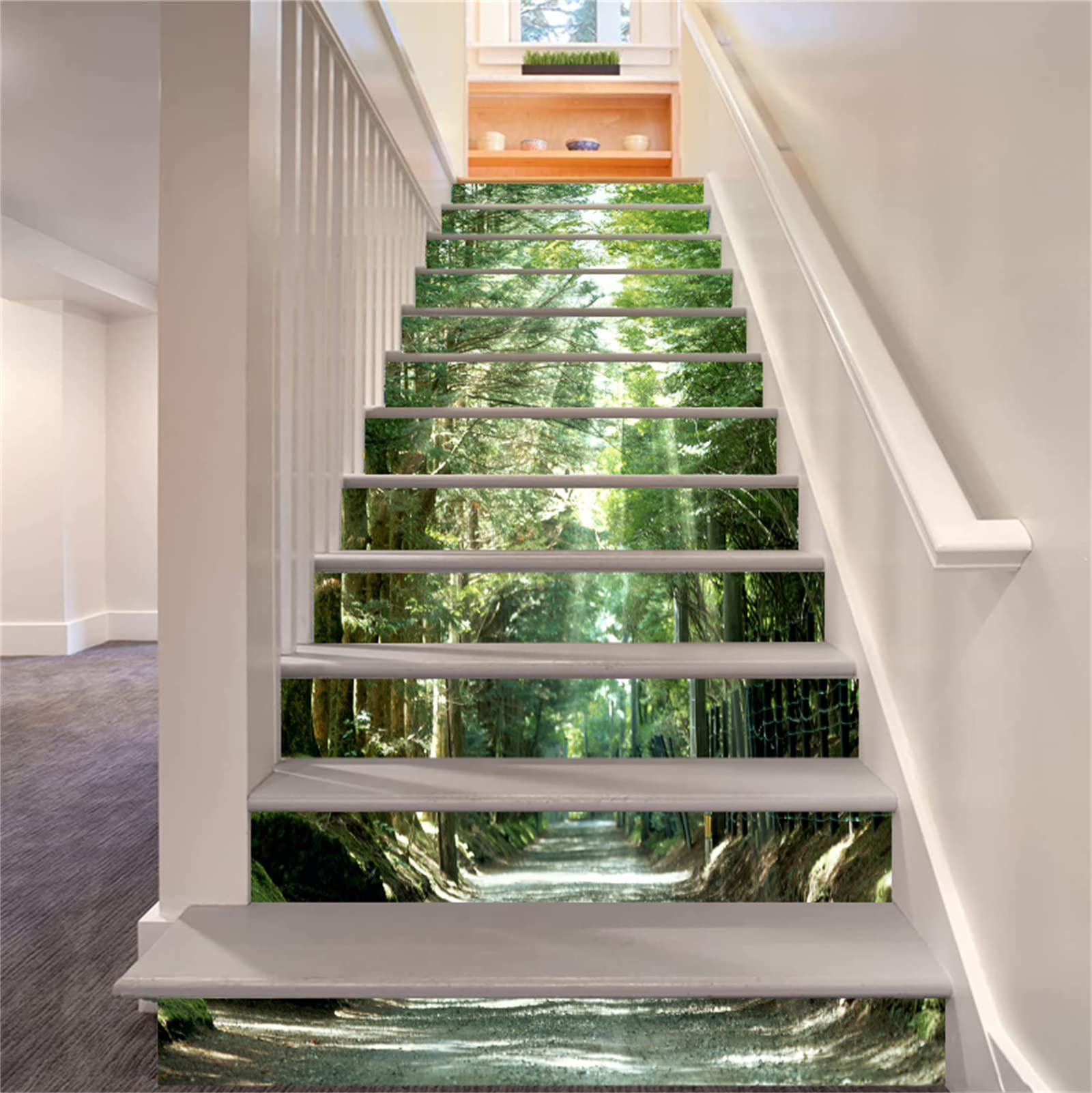artfanke 13pcs 3D Sunshine Forest Peel and Stick Stair Stickers -Self-Adhesive Staircase Stickers- Stair Decals for Home Office Decorations 39.37" x