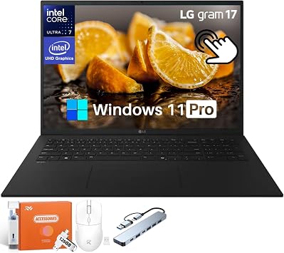 LG Gram 17 Touchscreen Laptop, Intel 8-Core Ultra 7 Series 2, 32 GB RAM, 4 TB SSD, Intel Arc Graphics, 17 inch QHD+ Display, Windows 11 Pro, Copilot+ PC, Wi-Fi 7, Backlit Keyboard, w/Accessories