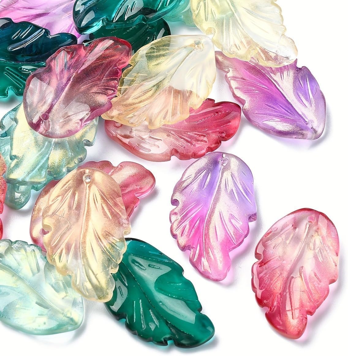 X Hot Popcorn 100 Pcs Glass Leaf Beads Leaf Shaped Beads Leaf Charms for Jewelry Making Bracelet Necklace DIY Crafts - Image 7