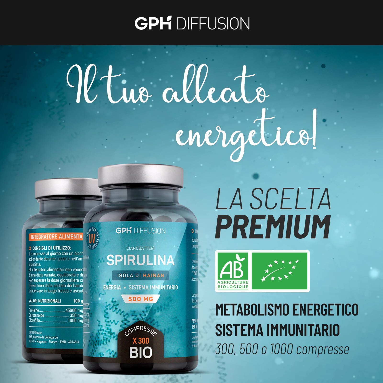 Spirulina Biologica 500mg - 500 compresse