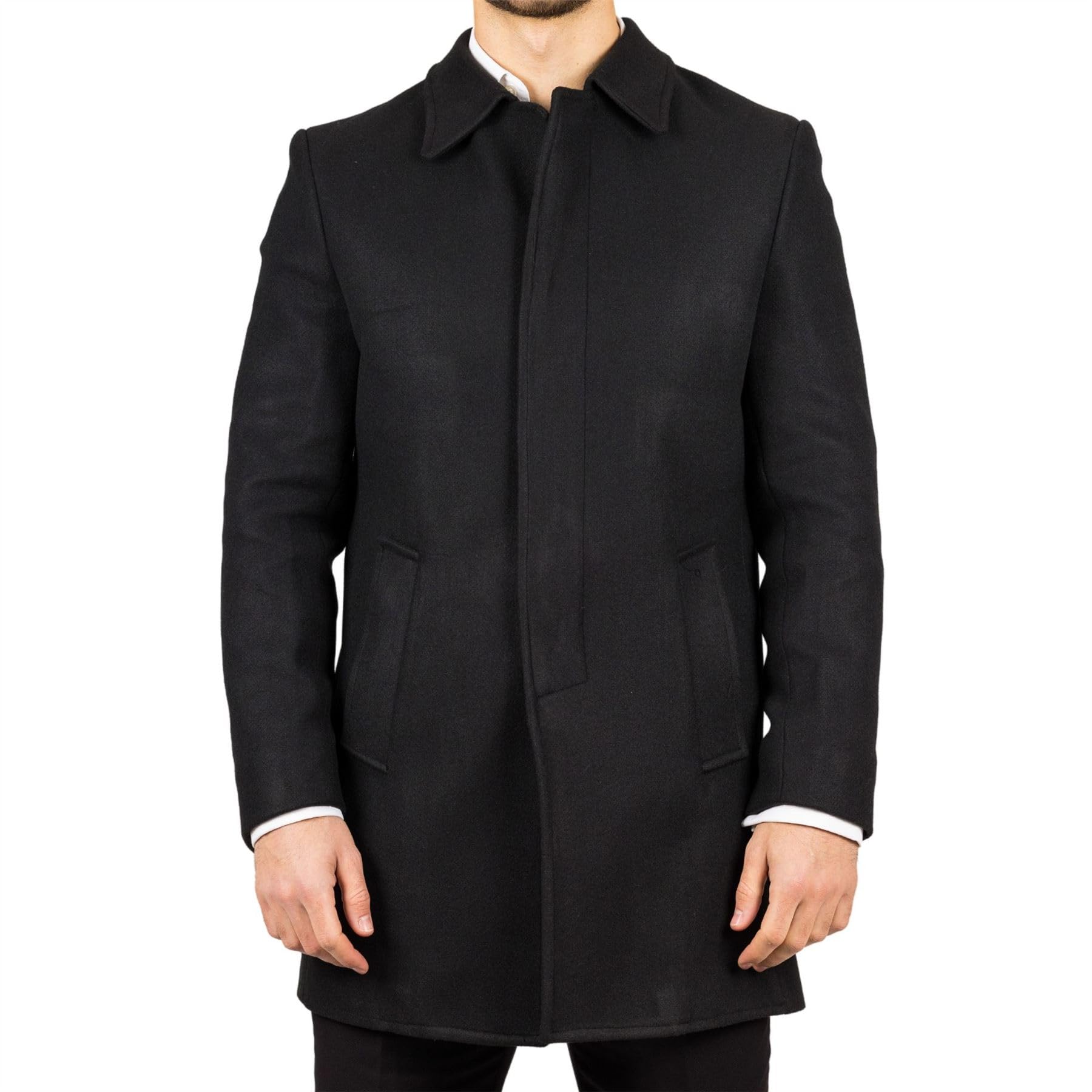 TruClothing Men's Overcoat Classic Collar Wool Blend Classic Trench Coat Winter Jacket - Black 5XL