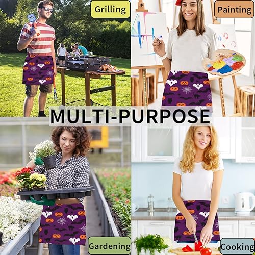 Miniatura 5 de XMNYGJ Juego de 3 delantales de cintura blanco y rosa, delantales para camarera, 3 bolsillos, impermeable, medio delantal