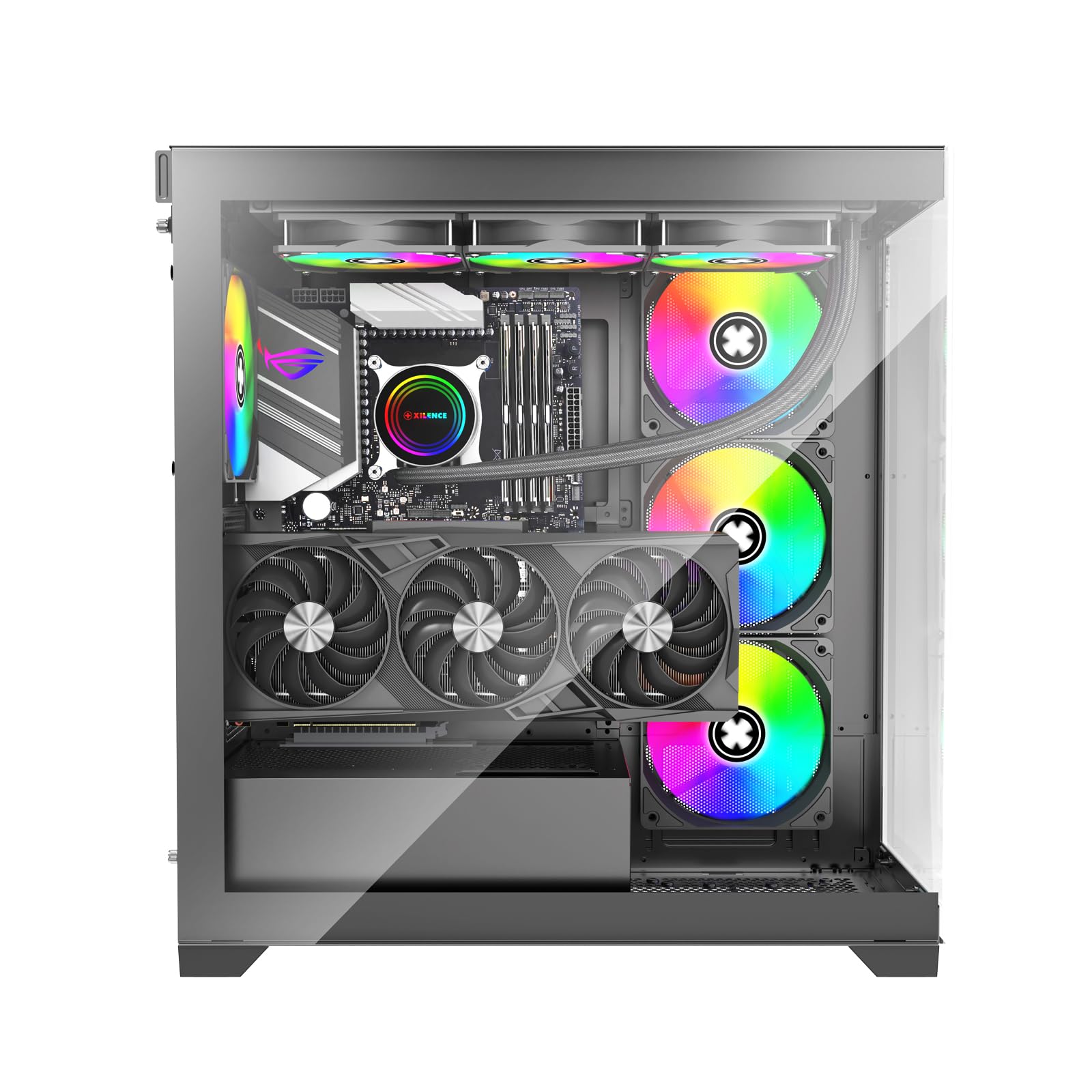 Xilence X818.ARGB XILENT Gleam obudowa komputera gamingowego, 4 x wentylator ARGB 140 mm, ATX Midi Tower Case, szkło akwariowe, z uchwytem na kartę graficzną, płytka sterująca PWM/ARGB, dla dobrego