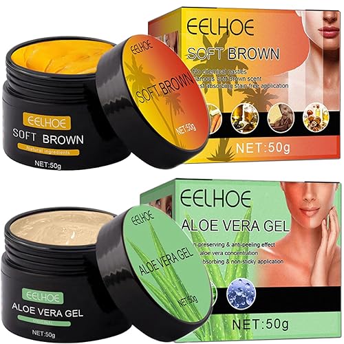 Juego de 2 unidades de gel bronceador marrón brillante y gel de aloe vera, crema aceleradora de bronceado para sol y tumbonas al aire libre, gel de