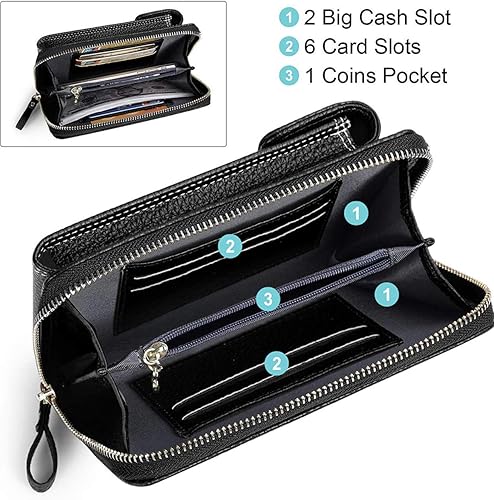 Miniatura 6 de Bolsa cruzada de piel para teléfono celular, con ranuras para tarjetas con protección de interferencia de radiofrecuencia (RFID), de cuero, para