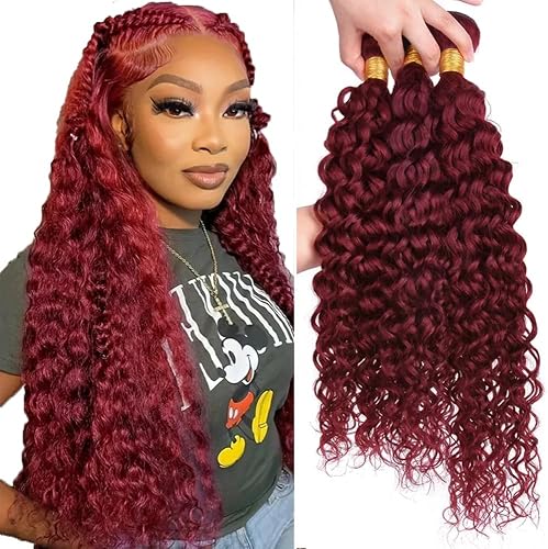 99J Bundles Human Hair Wine Red Water Wave Bundles 28 30 32 Inch Brazilian Unpro