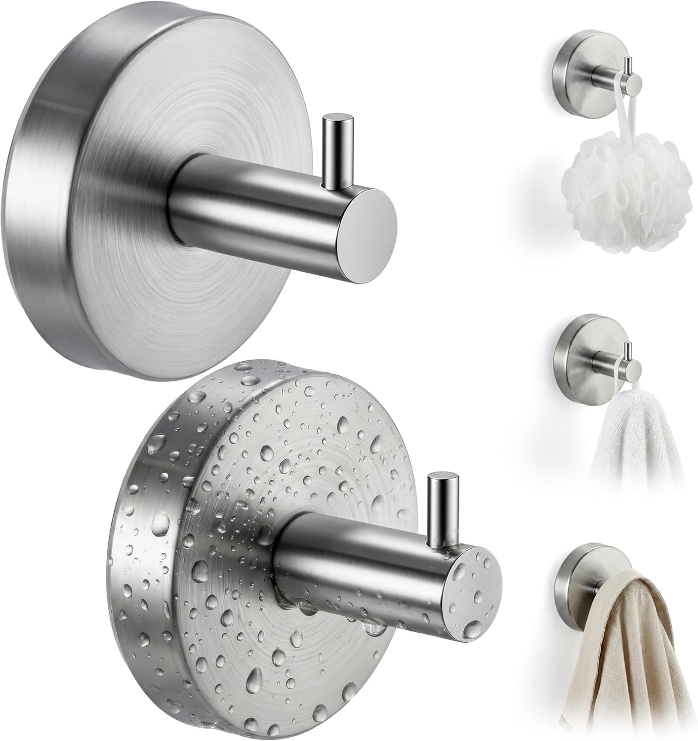 cleanan Suction Cup Hooks for Shower Wall - Heavy Duty Stainless Steel Bathroom Hanger, Vacuum Towel Hooks for Inside Shower Glass Door, Tile & Mirror, Waterproof Loofah Robe Holder No Drill (2 Pack)