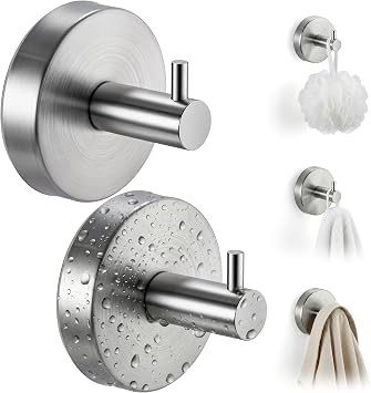 cleanan Suction Cup Hooks for Shower Wall - Heavy Duty Stainless Steel Bathroom Hanger, Vacuum Hooks for Inside Shower Glass Door & Tile, Waterproof Towel Robe & Loofah Holder No Drill (2 Pack)
