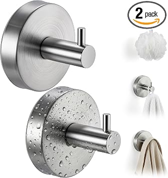 cleanan Suction Cup Hooks for Shower Wall - Heavy Duty Stainless Steel Bathroom Hanger, Vacuum Towel Hooks for Inside Shower Glass Door, Tile & Mirror, Waterproof Loofah Robe Holder No Drill 2 Pack