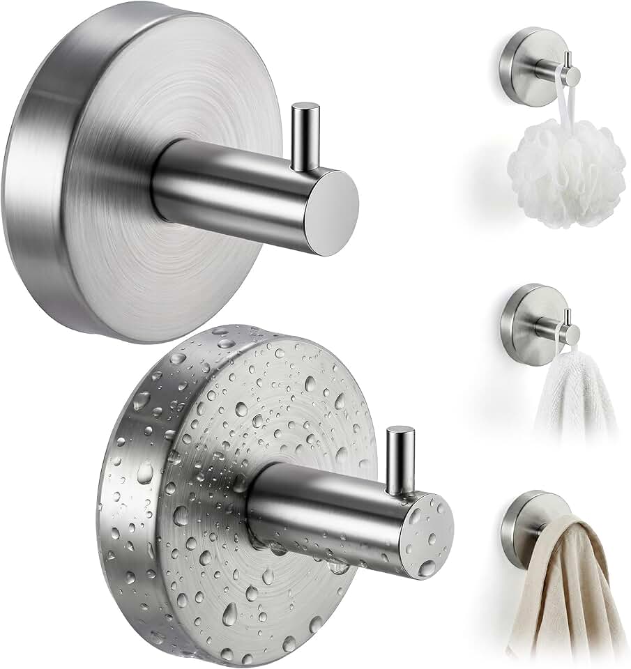 cleanan Suction Cup Hooks for Shower Wall - Heavy Duty Stainless Steel Bathroom Hanger, Vacuum Towel Hooks for Inside Shower Glass