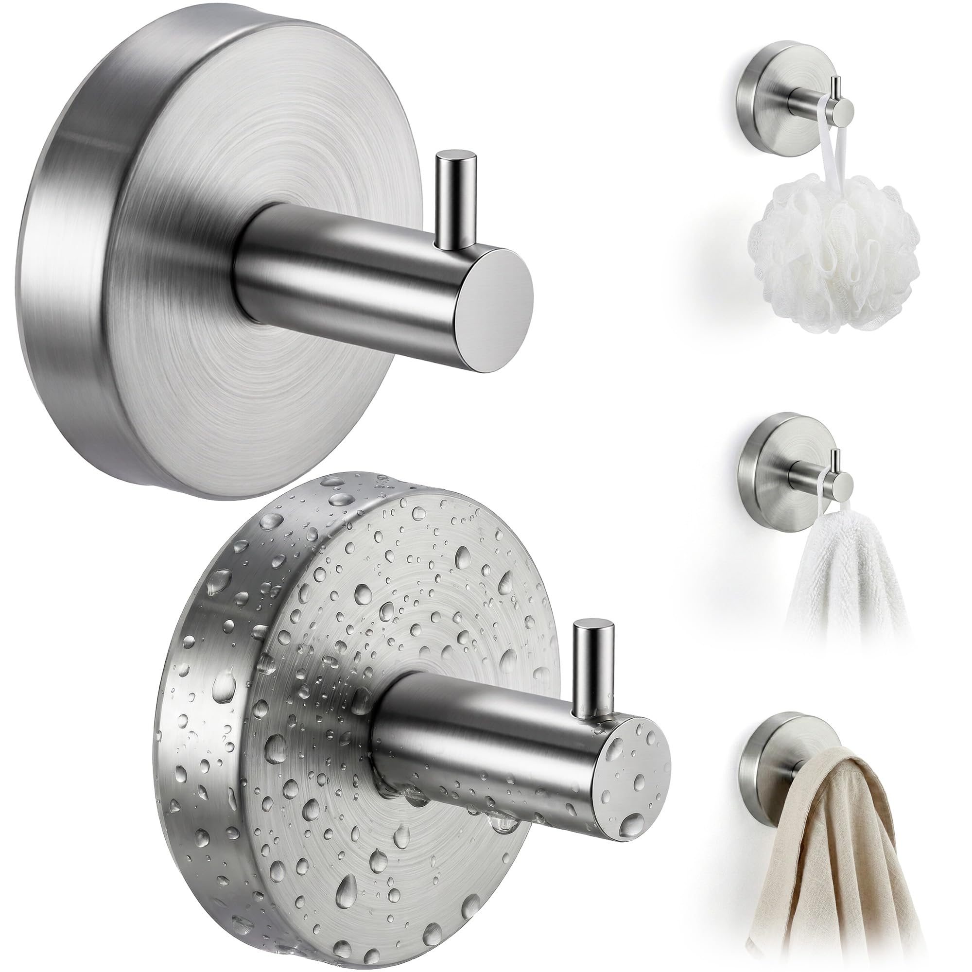 Cleanan Silver Suction Cup Hooks For Shower Wall - Heavy Duty Stainless Steel Bathroom Hanger, Vacuum Hooks For Inside Shower Glass Door & Tile, Waterproof Towel Robe & Loofah Holder No Drill (2 Pack)