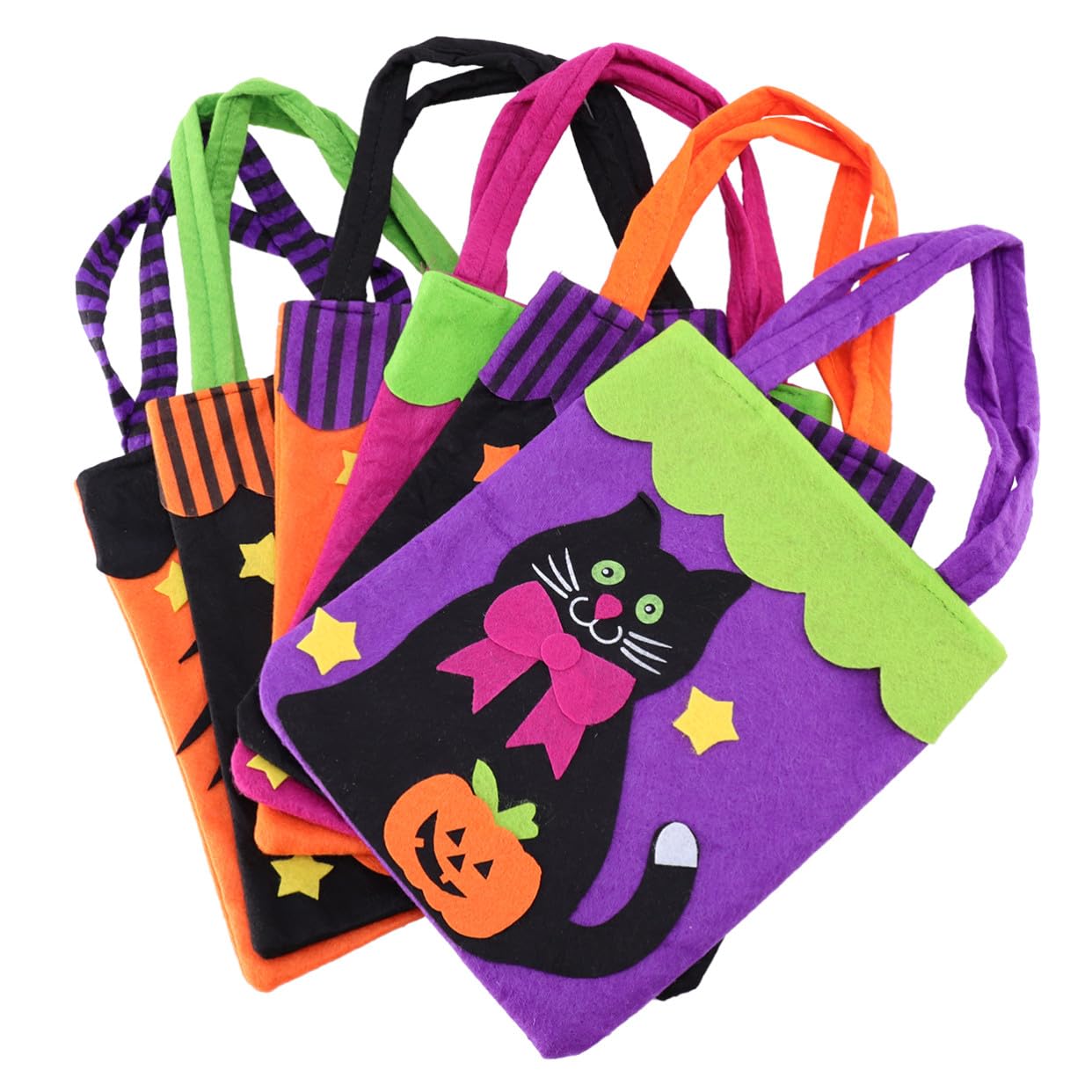MUCKLILY 18 Stck. Teiliges Halloween Tragbare Beuteltaschen aus Flauschstoff mit Lustigen Applikationen Wiederverwendbare Süßigkeiten Taschen für Halloween Party und Geschenke