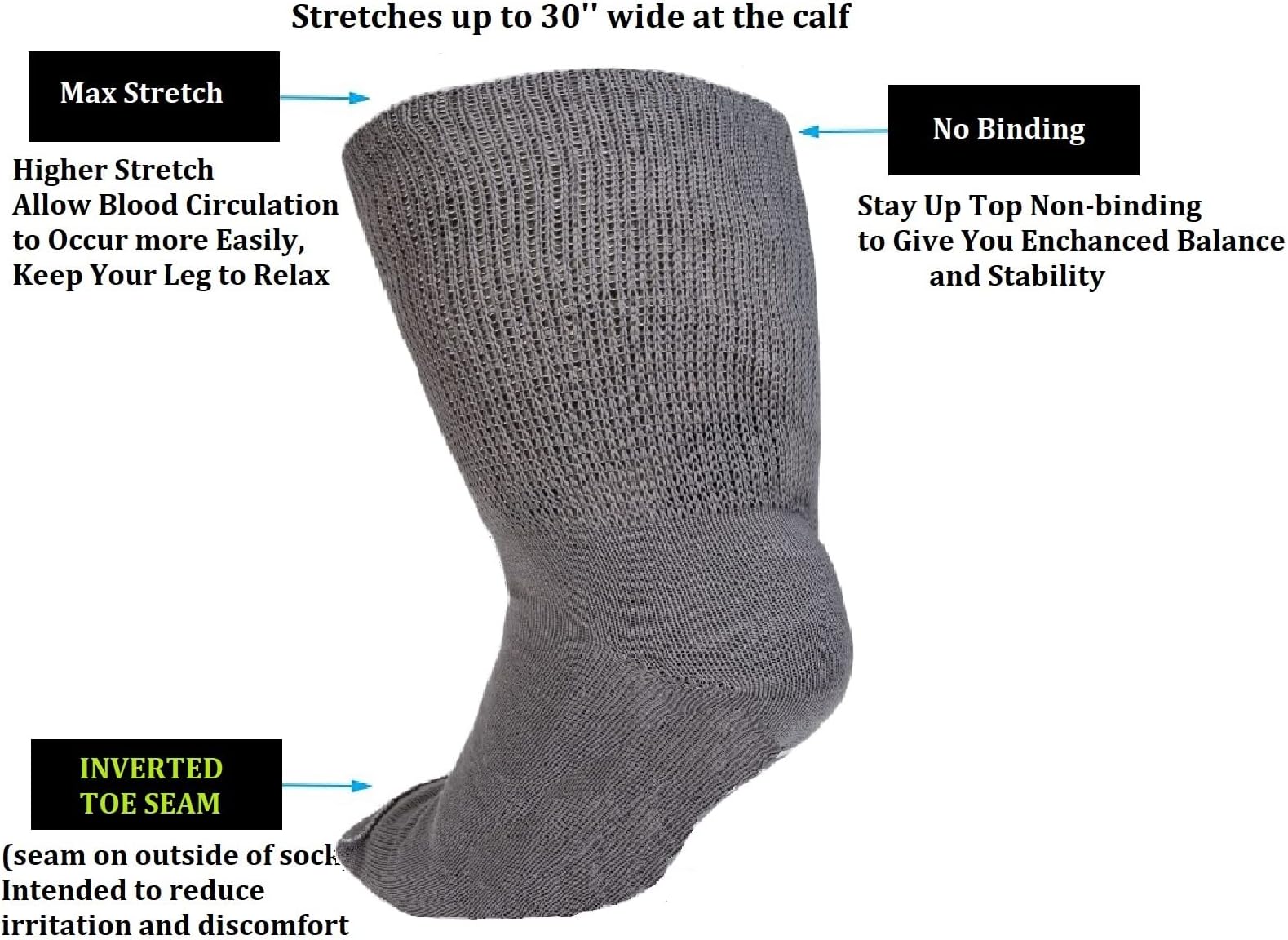 M.B. Leaf 3 Pairs Wide Socks for Swollen Feet - Bariatric, Diabetic Edema & Lymphedema Socks in Extra Wide Size