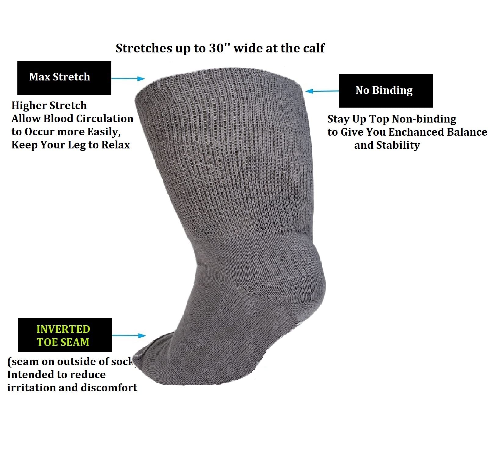 M.B. Leaf 3 Pairs Wide Socks for Swollen Feet - Bariatric, Diabetic Edema & Lymphedema Socks in Extra Wide Size