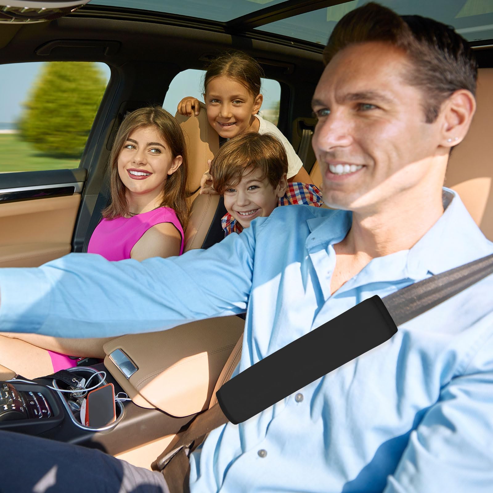 2 imbottiture per cintura, cintura di sicurezza per auto, imbottitura per cintura di sicurezza per auto, cuscino per il sonno morbido e confortevole e protezione per cinture per bambini (nero)