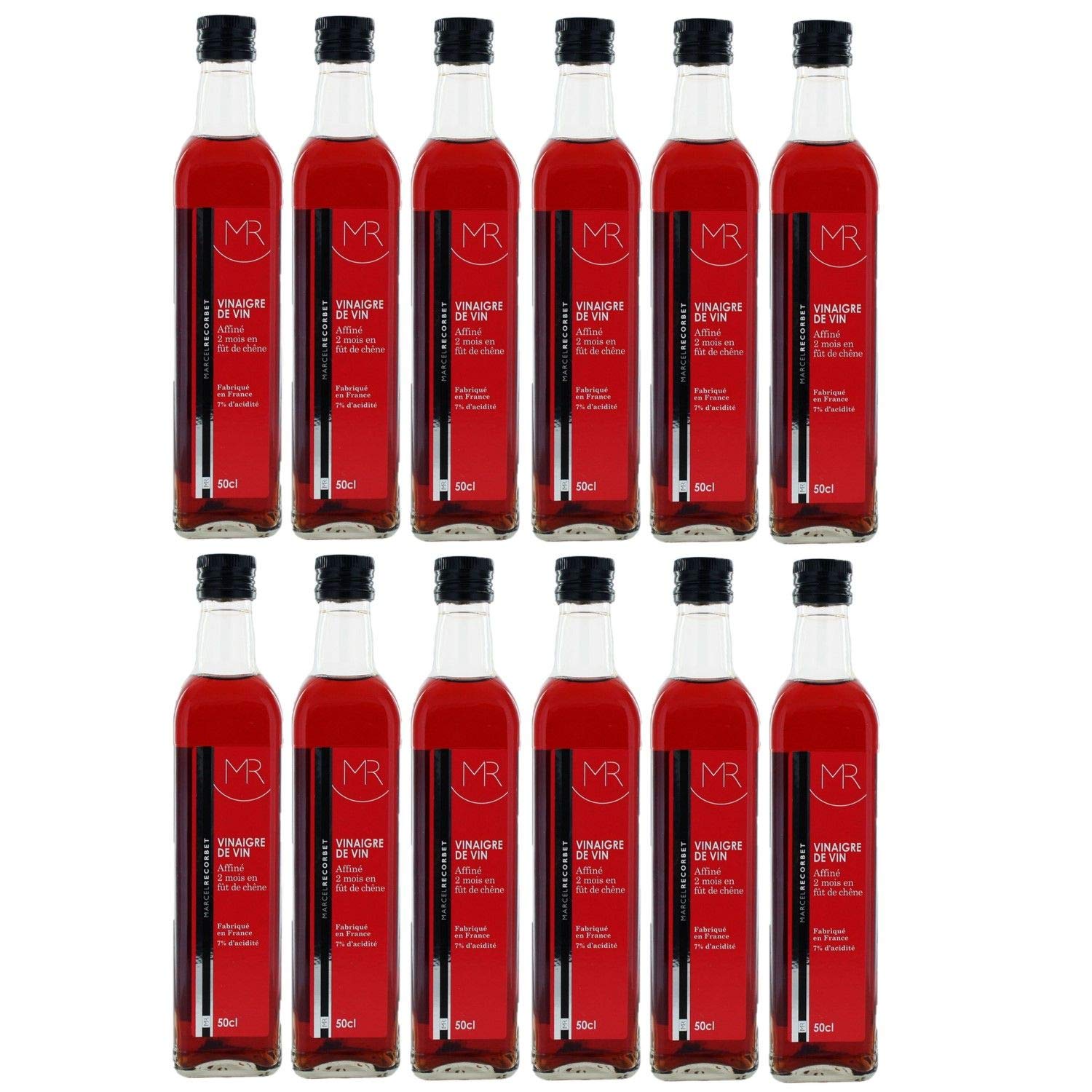 Lote de 12 vinagre de vino tinto – MR – Botella de 500 ml