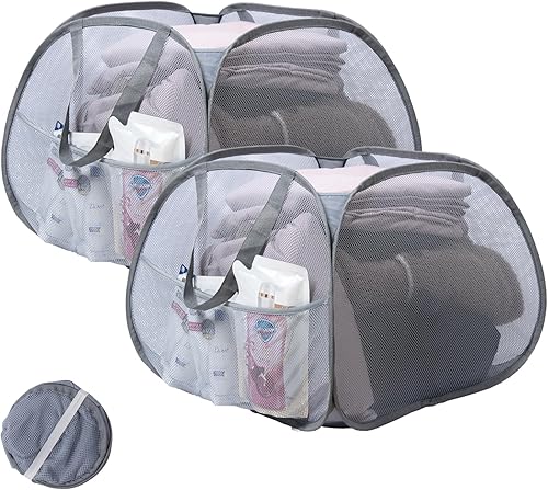 Miniatura 17 de Cesta de lavandería plegable, cesta de lavandería emergente de 90L con asas, cesta de ropa sucia de malla para lavandería, baño, habitación de