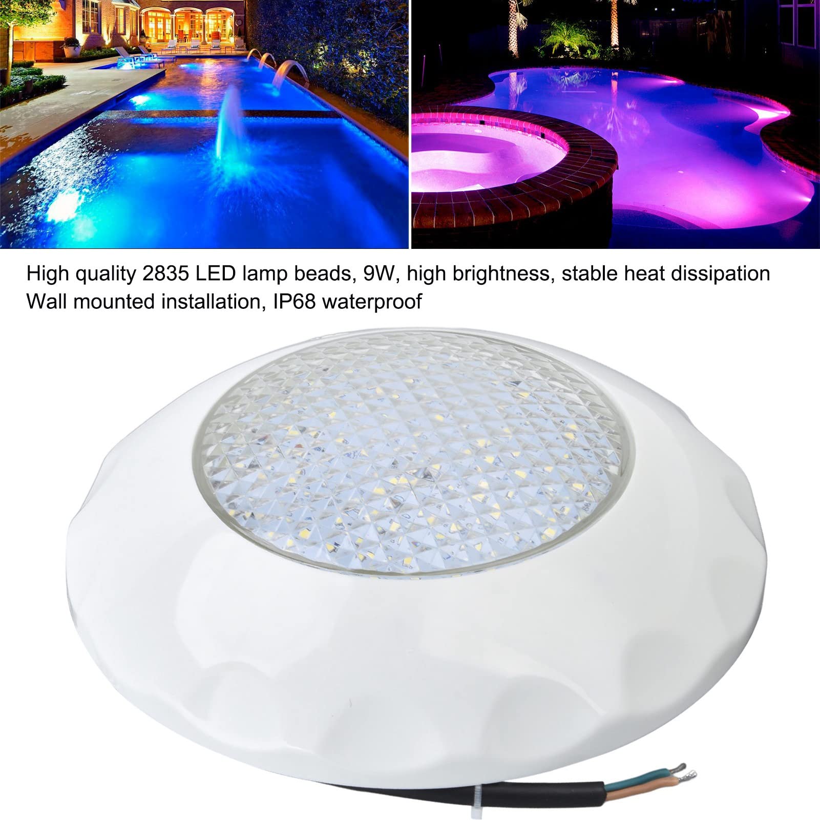 Srliya AC12V 9W LED-Poolleuchte IP68 Wasserdichte Schwimmbadleuchte Wandmontierte Unterwasserleuchte Teich Im Freien 6500K