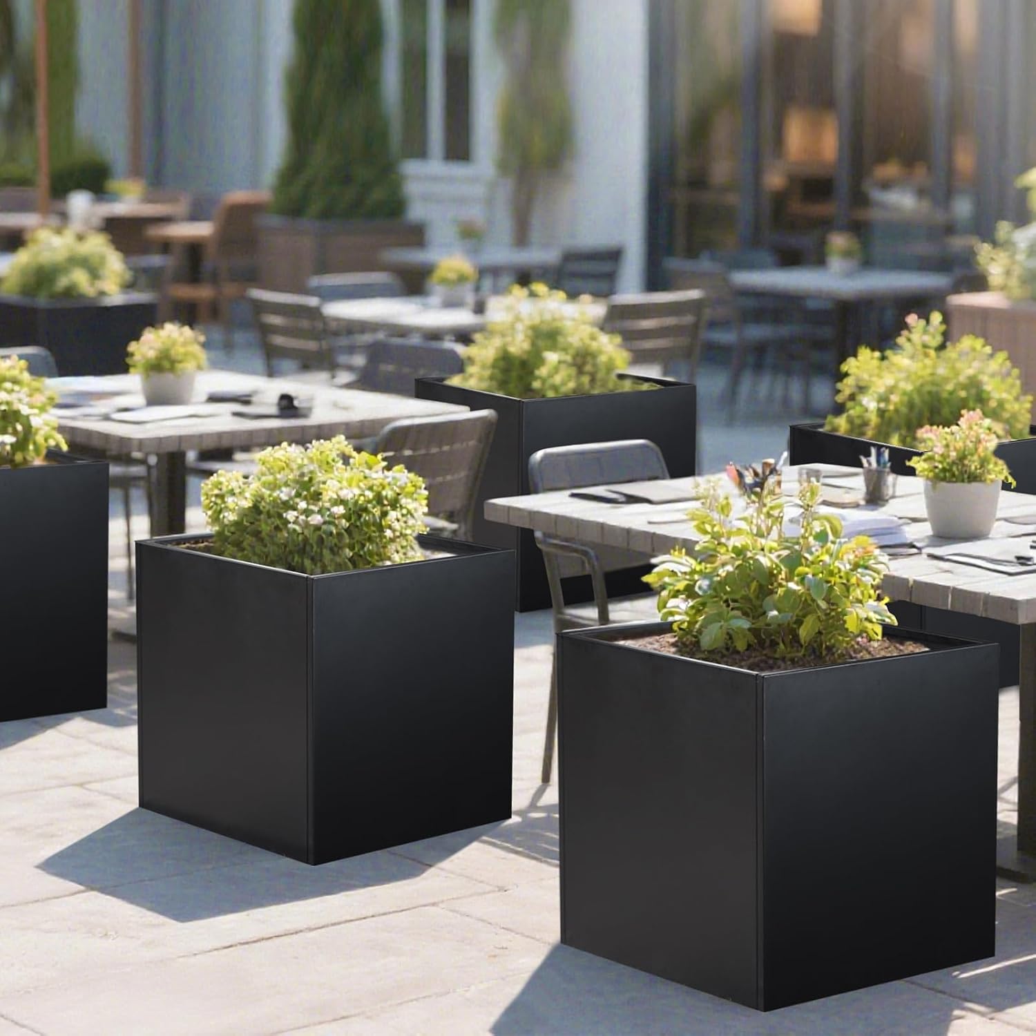 Galvanized Steel Planter Box 26Inch Black Metal Planter Large Square Indoor Outdoor Planters Cube Steel Heavy Duty Flower Pot Powder Coating Modern Commercial Residential for Patio, Yard, Garden