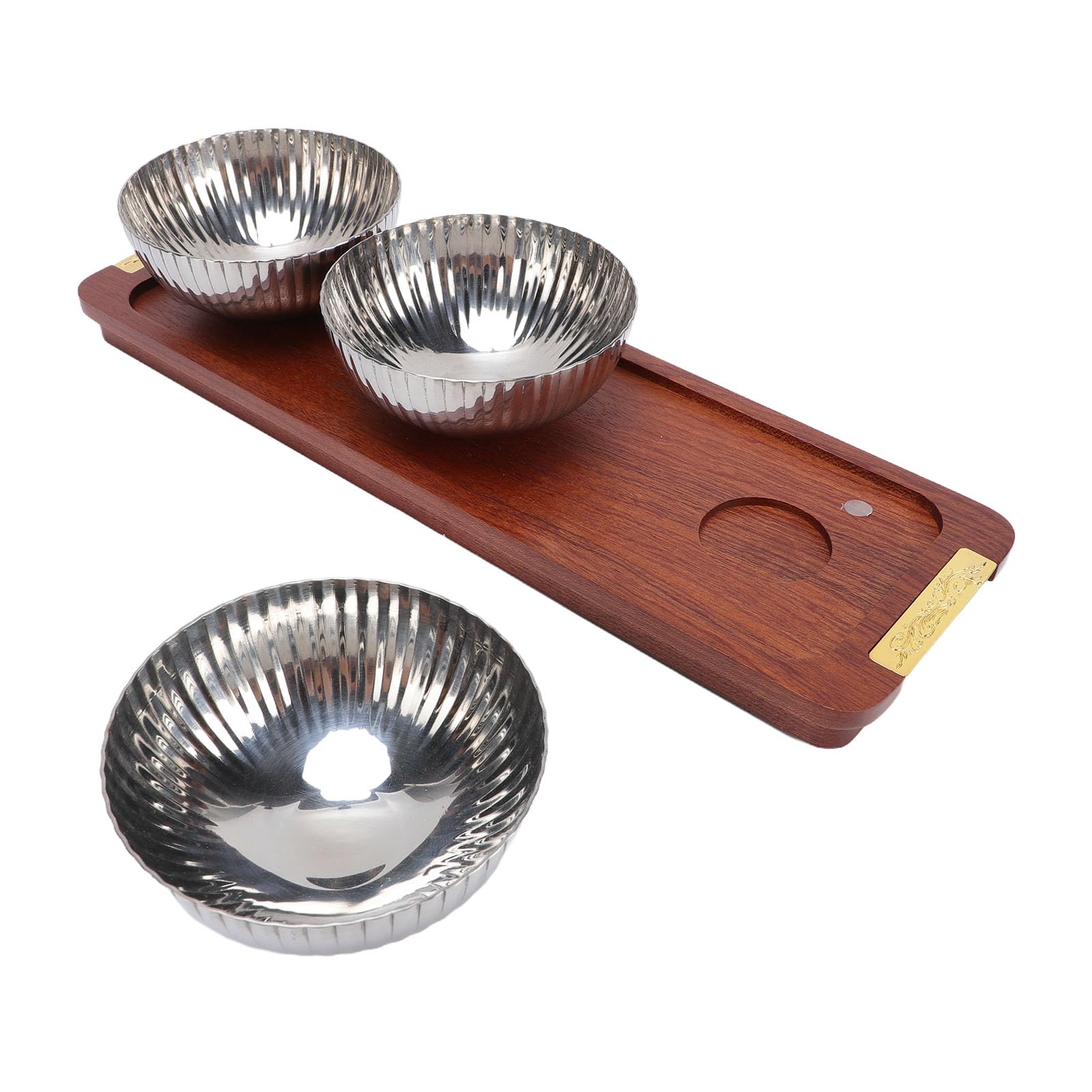 Set 3 Ciotole Per Snack Con Vassoio In Legno, Ciotole Piccole Per Salse In Acciaio Inossidabile, Ideali Per Condimenti Contorni Noci Dessert Compleanni Feste Matrimoni Decorazioni