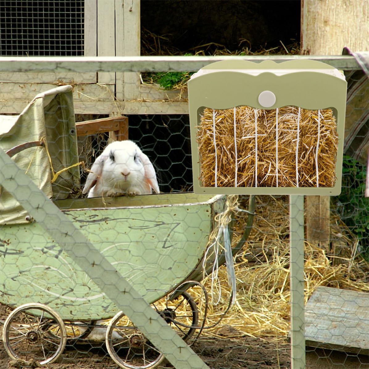 Happyyami 2 Comederos para Jaula de Mascotas para Conejos y Hámsters, Soporte de Plástico Verde Que Promueve Alimentación Limpia y Reduce Desperdicio de Alimento