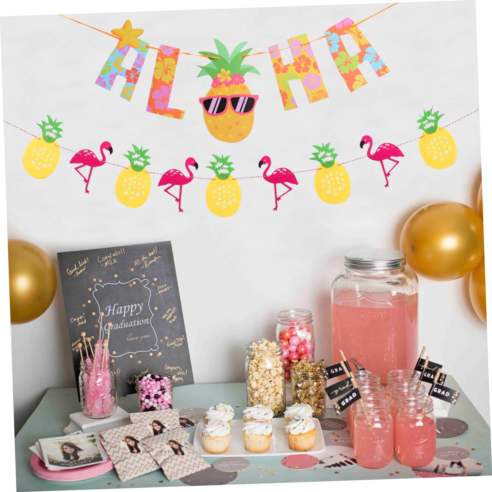 Decorazioni Tropicali Hawaii Striscione Flamingo Cocco Carta Feste Notturne