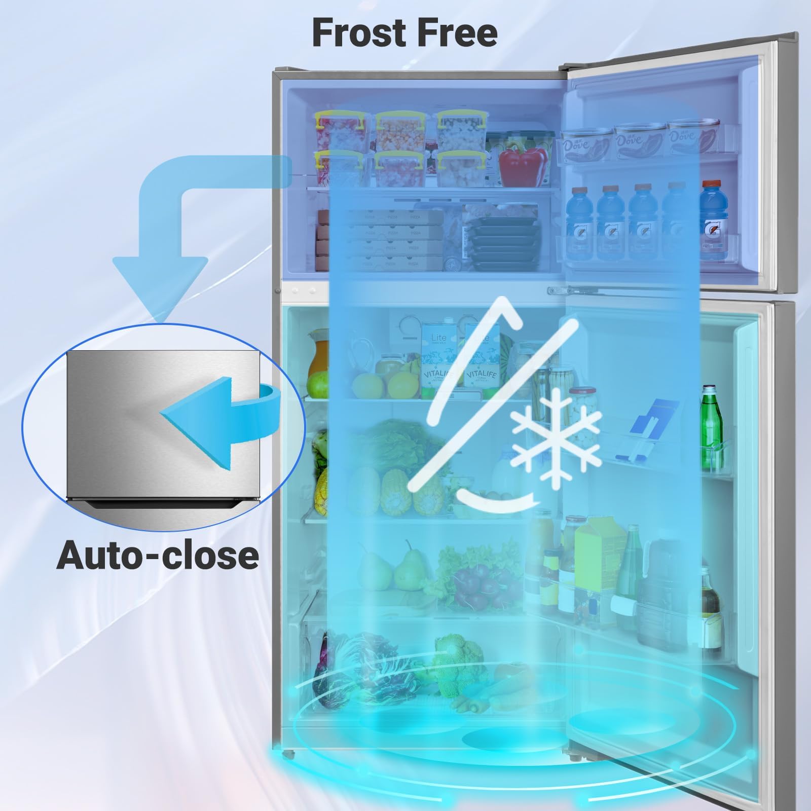Techomey 13.9 Cu.Ft Top Freezer Refrigerator, Full Size Garage Ready Frost Free Fridge Freezer, 28" Standard Depth, Gallon Door Bins, LED Lighting, Stainless Steel on Fridge.com