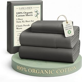 LANE LINEN 100% Organic Cotton Twin XL Sheets Set, Hotel Like Crisp Percale Low Pill Fade Resistant Reinforsed Seam Cotton Sheets, Perfect for Hospital Bed & Dorm Room Extra Long Twin- Charcoal