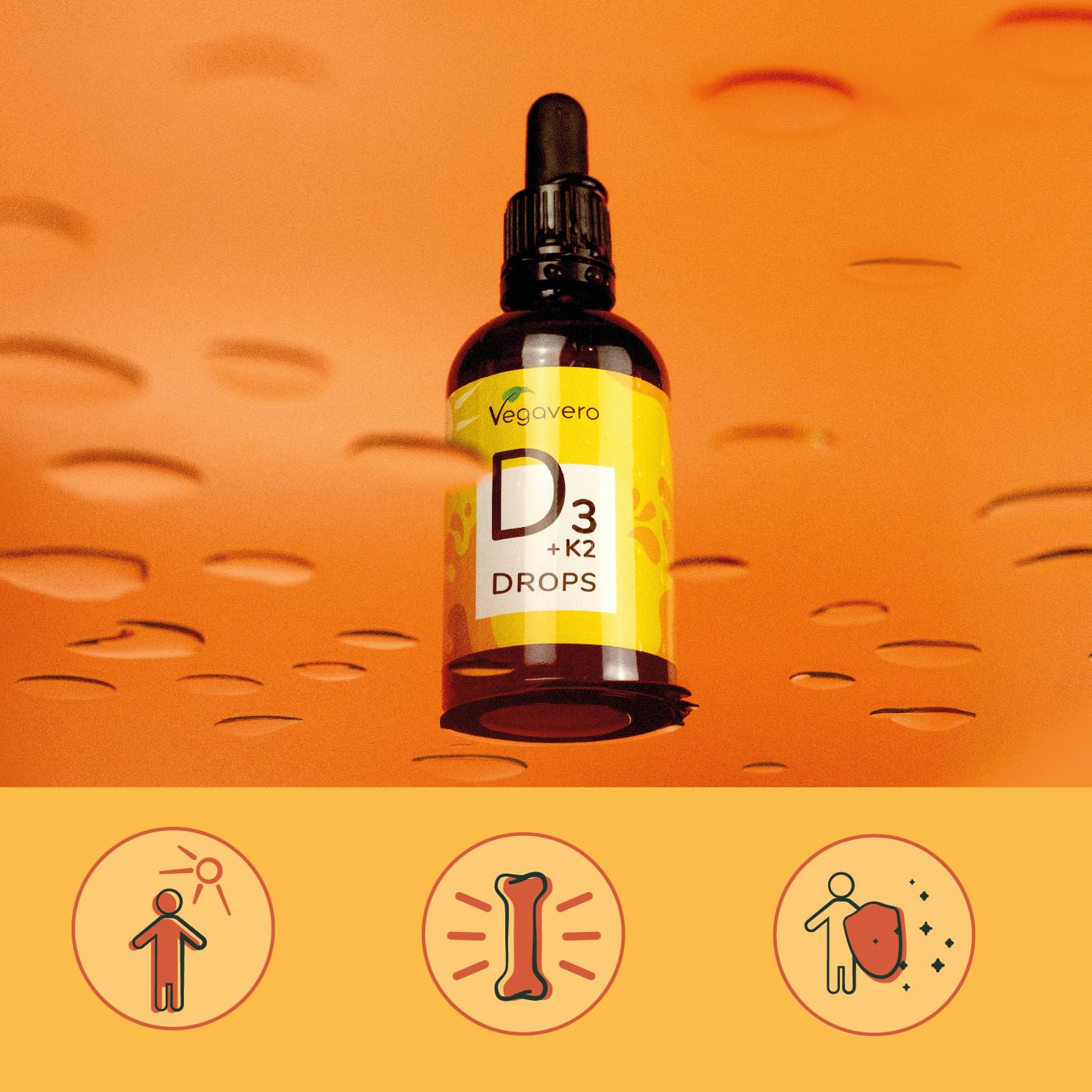 Vitamina D3 y K2 MK-7 Gotas Vegavero | VEGANO | Para un Año | EirVit, + Vitamin D3V | Sin Aditivos | 1000 UI Dosis Diaria