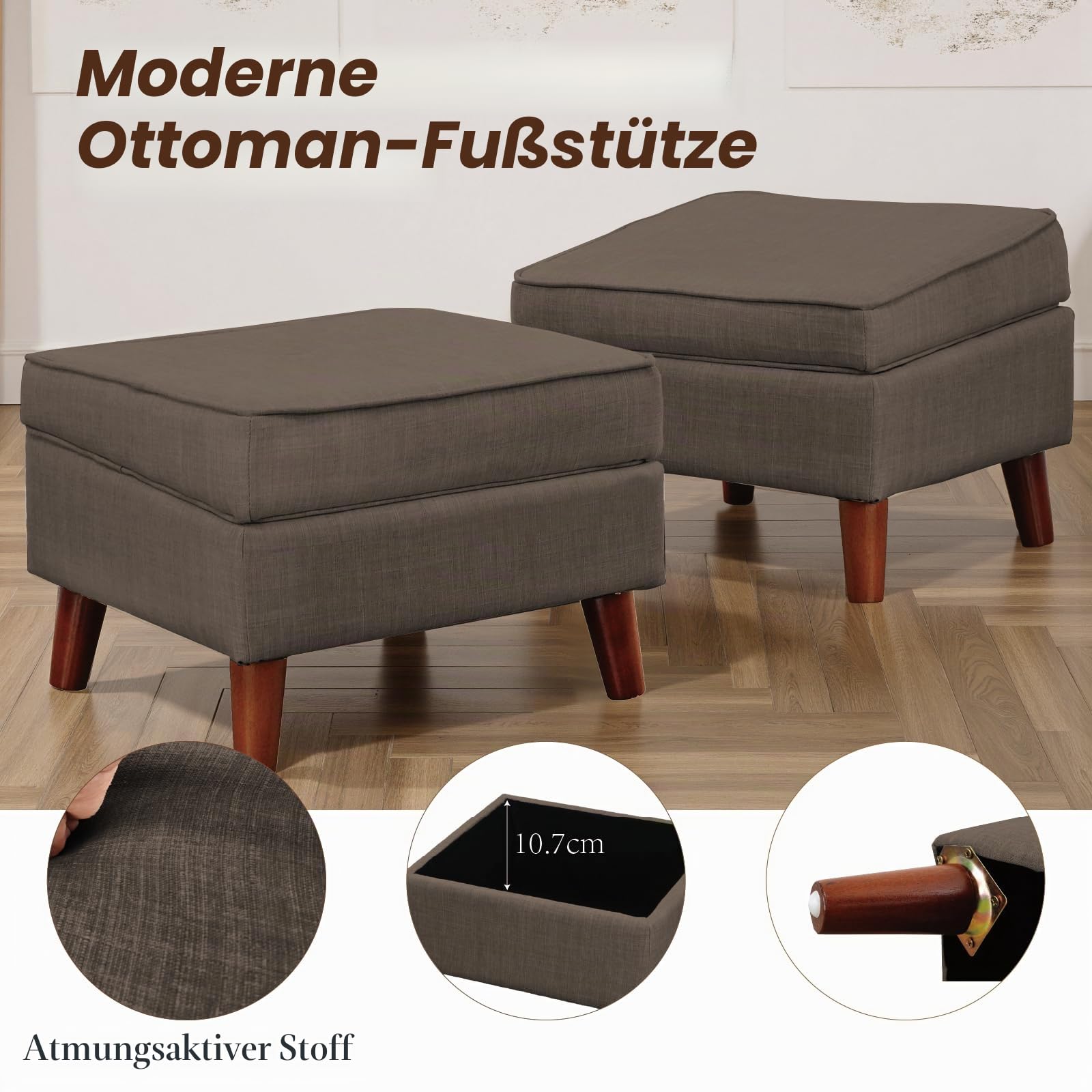 EOSVALO Sitzhocker mit Stauraum 30x40x28cm Braun 113kg