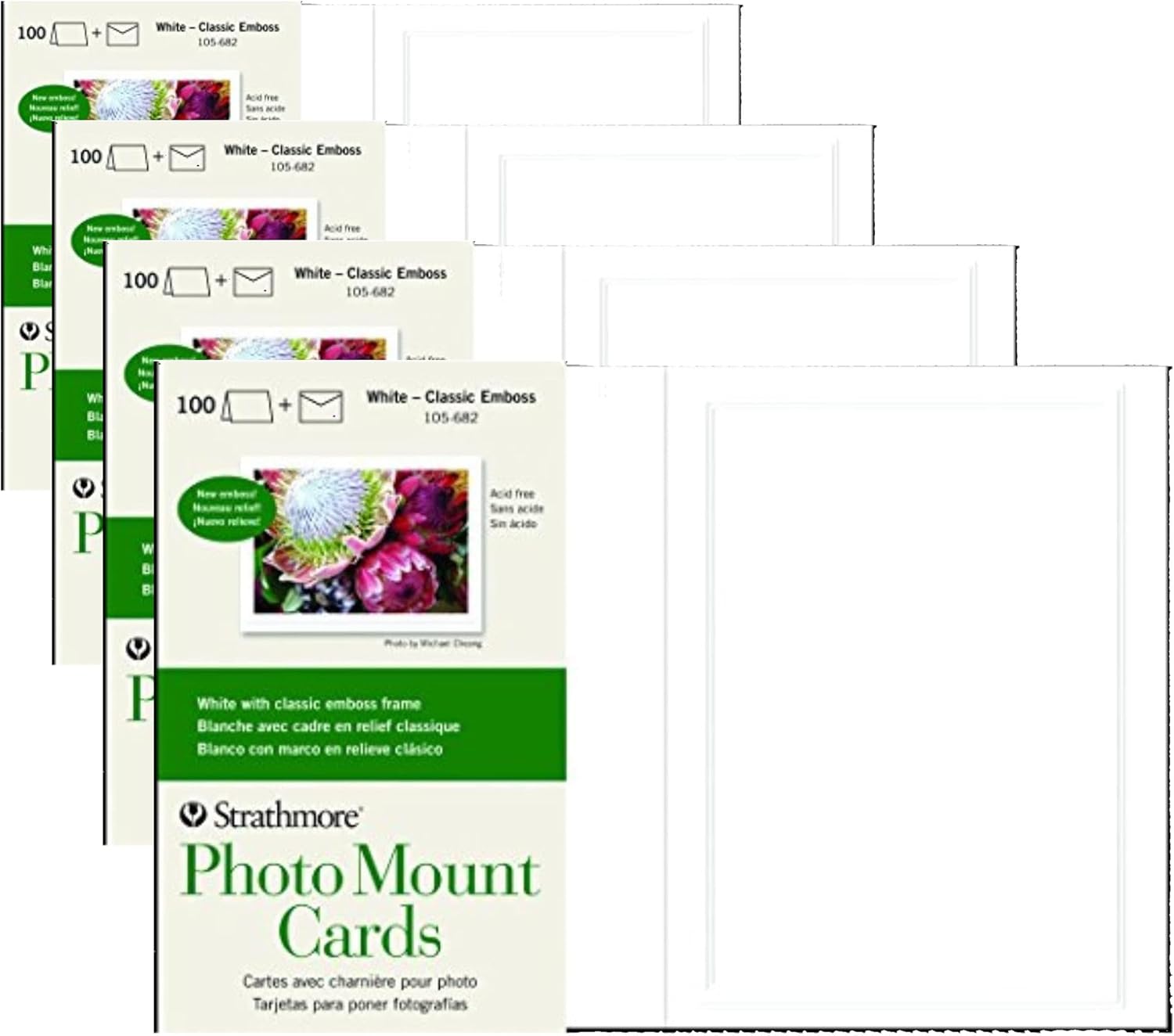 Strathmore 105-682 Photo Mount Cards, White Classic Embossed Border, 100 Cards & Envelopes