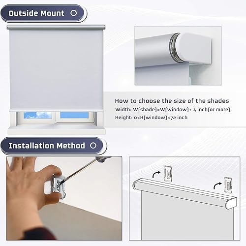 Miniatura 6 de Persianas de ventana enrollables y opacas sin cuerdas para hogar y oficina, Tela, Blanco