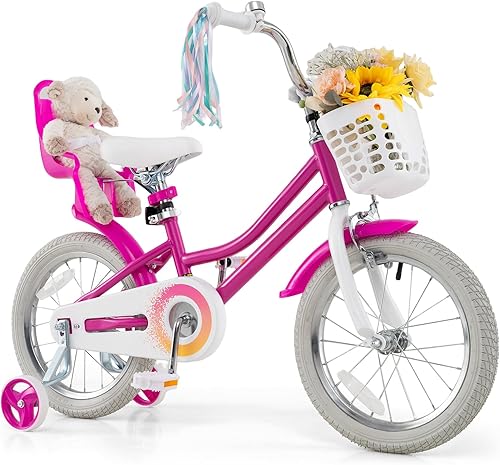 Miniatura 25 de BABY JOY Bicicleta para niños de 12, 14, 16, 18, 20 pulgadas, con ruedas de entrenamiento desmontables o soporte, cesta de almacenamiento, asiento