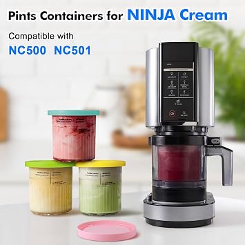 Hejo 4 Pcs Ice Cream Tubs for Ninja CREAMi Deluxe NC500 NC501 UK Series